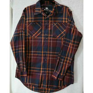 Akademiks Button UP Shirt Men XL Red oran Long Sleeve Cotton Plaid Chest Pockets